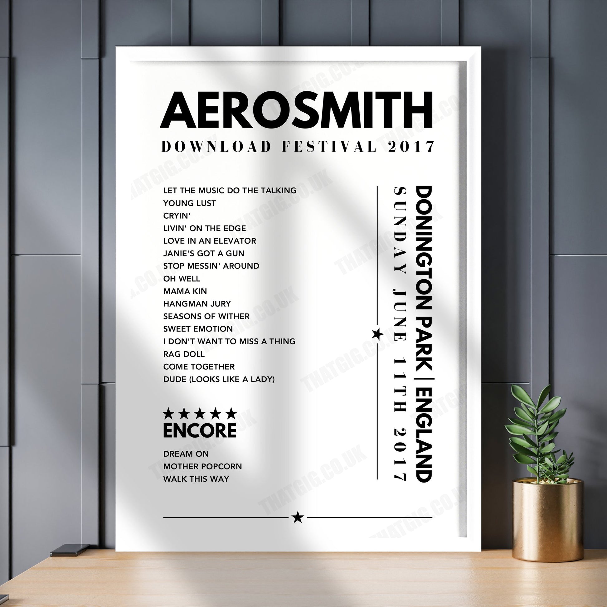 Aerosmith Setlist Poster - at Donington Park, Download Festival, England on June 11th, 2017