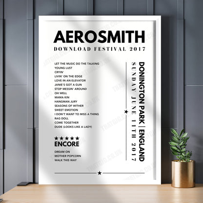 Aerosmith Setlist Poster - at Donington Park, Download Festival, England on June 11th, 2017