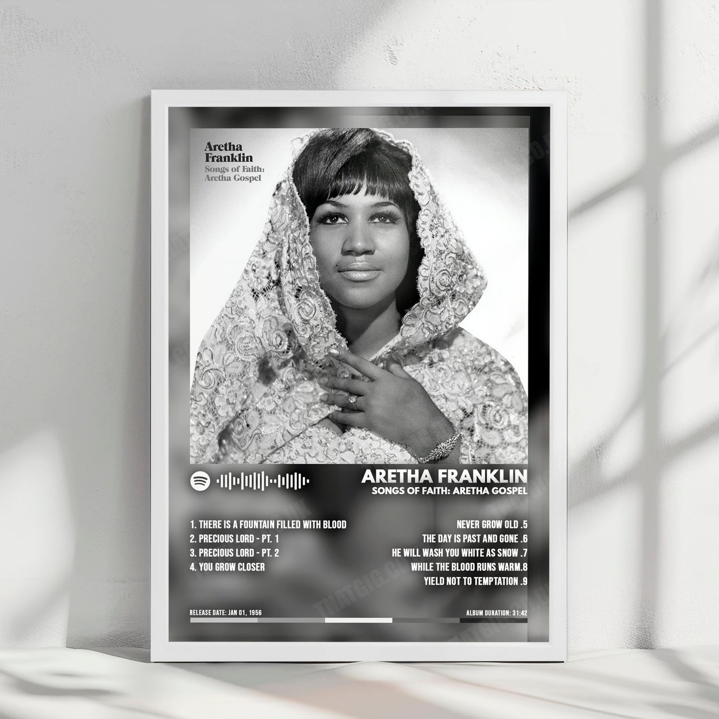 Aretha Franklin "Songs Of Faith Aretha Gospel" Album Cover Poster - with Complete Tracklist