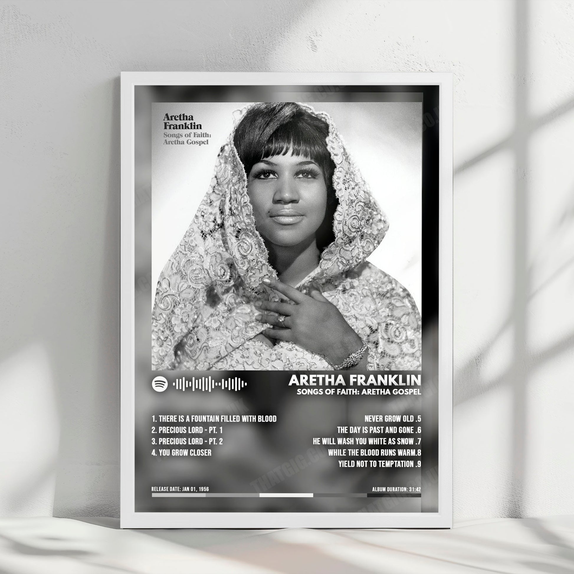 Aretha Franklin "Songs Of Faith Aretha Gospel" Album Cover Poster - with Complete Tracklist