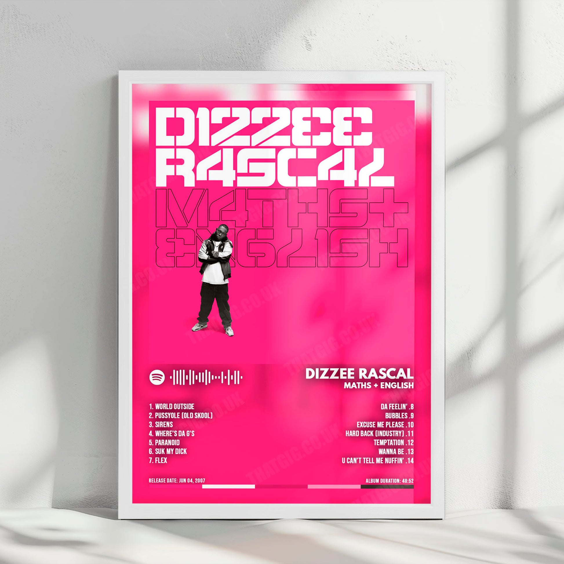 Dizzee Rascal "Maths + English" Album Cover Poster - with Complete Tracklist