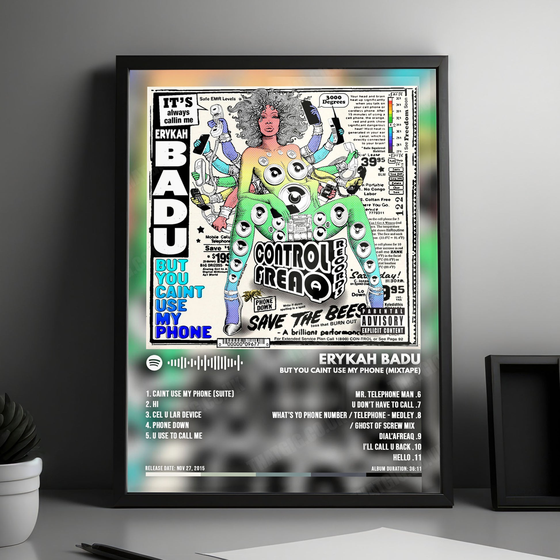 Erykah Badu "But You Caint Use My Phone (Mixtape)" Album Cover Poster - with Complete Tracklist