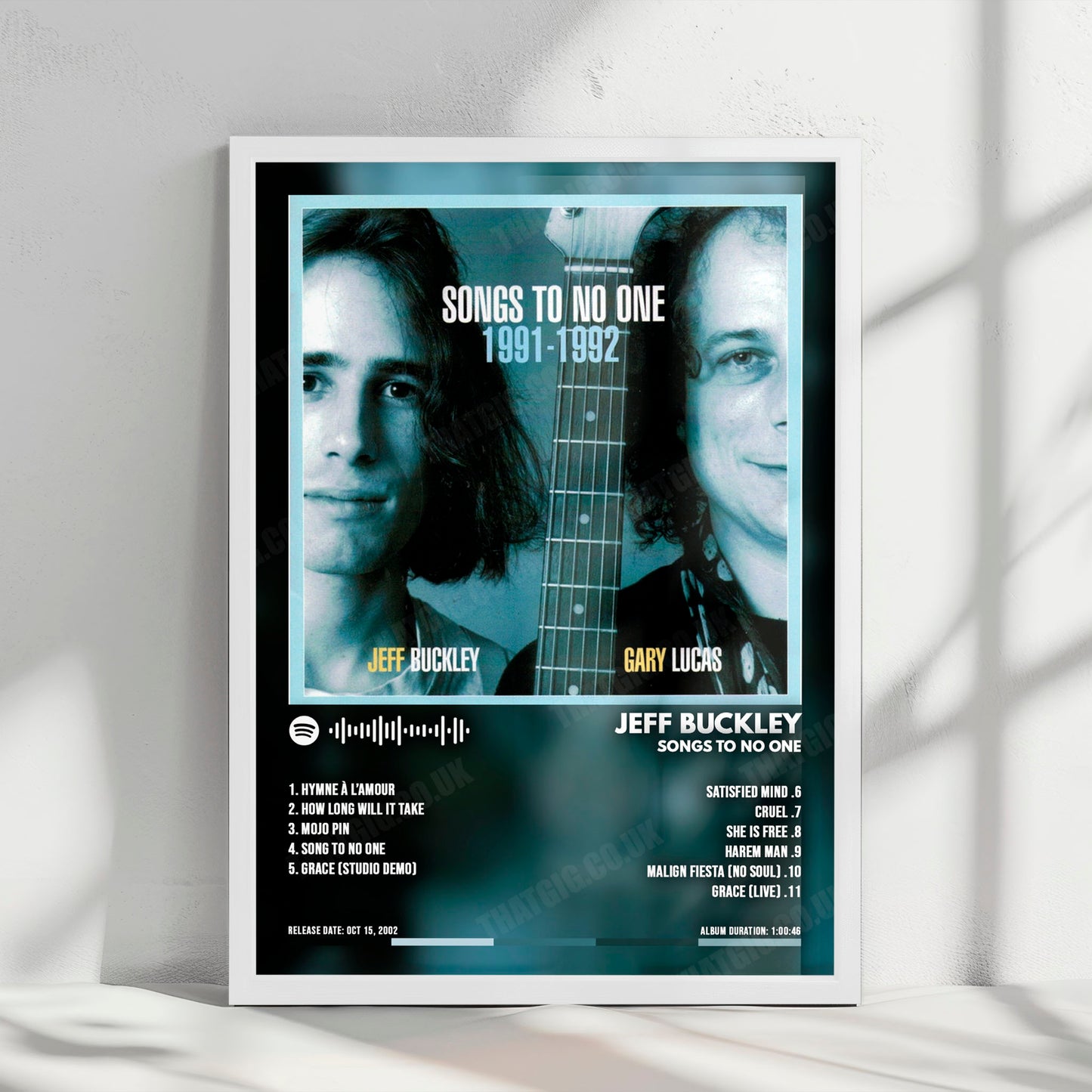 Jeff Buckley "Songs To No One" Album Cover Poster - with Complete Tracklist