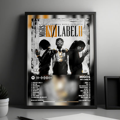 Migos "No Label II" Album Cover Poster - with Complete Tracklist