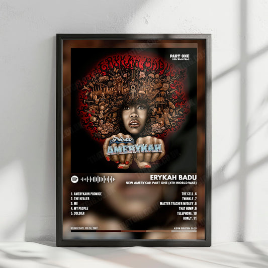 Erykah Badu "New Amerykah Part One (4th World War)" Album Cover Poster - with Complete Tracklist