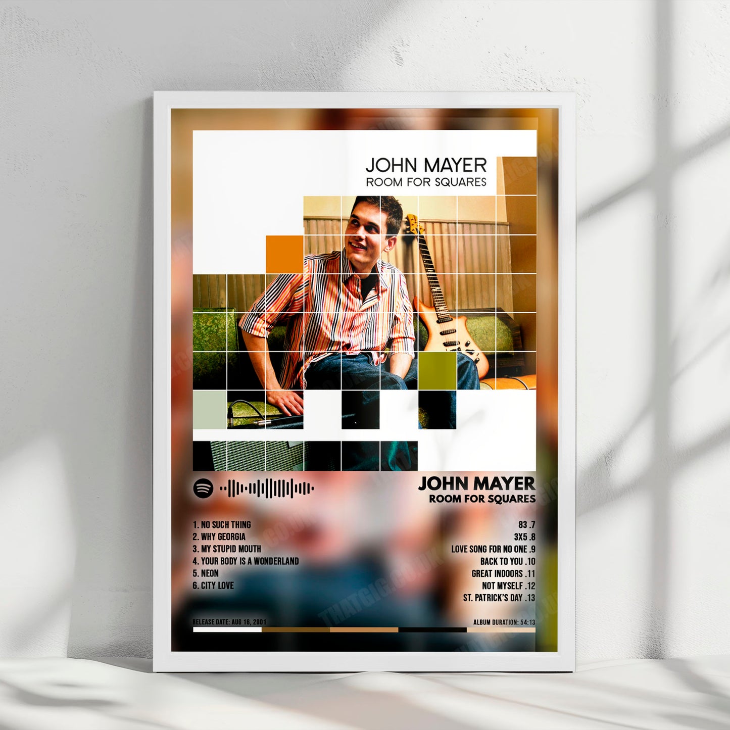John Mayer "Room For Squares" Album Cover Poster - with Complete Tracklist