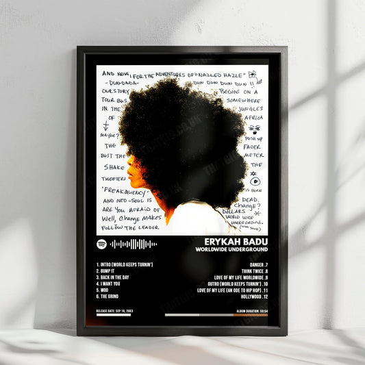 Erykah Badu "Worldwide Underground" Album Cover Poster - with Complete Tracklist