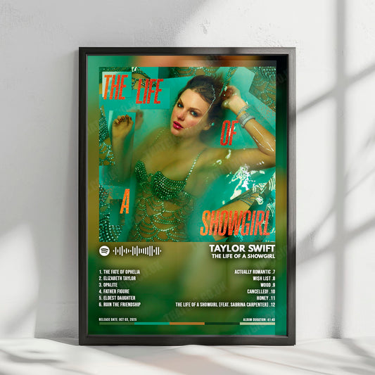 Taylor Swift "The Life of a Showgirl" Album Cover Poster - with Complete Tracklist