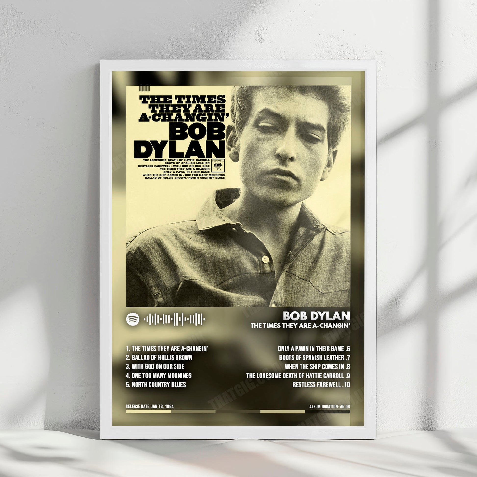 Bob Dylan "The Times They Are A-Changin'" Album Cover Poster - with Complete Tracklist