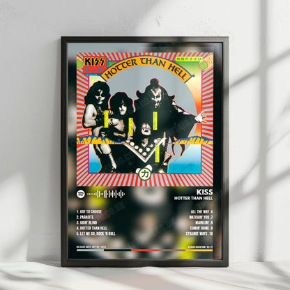 KISS "Hotter Than Hell" Album Cover Poster - with Complete Tracklist