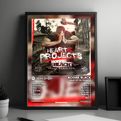 Kodak Black "Heart of the Projects" Album Cover Poster - with Complete Tracklist