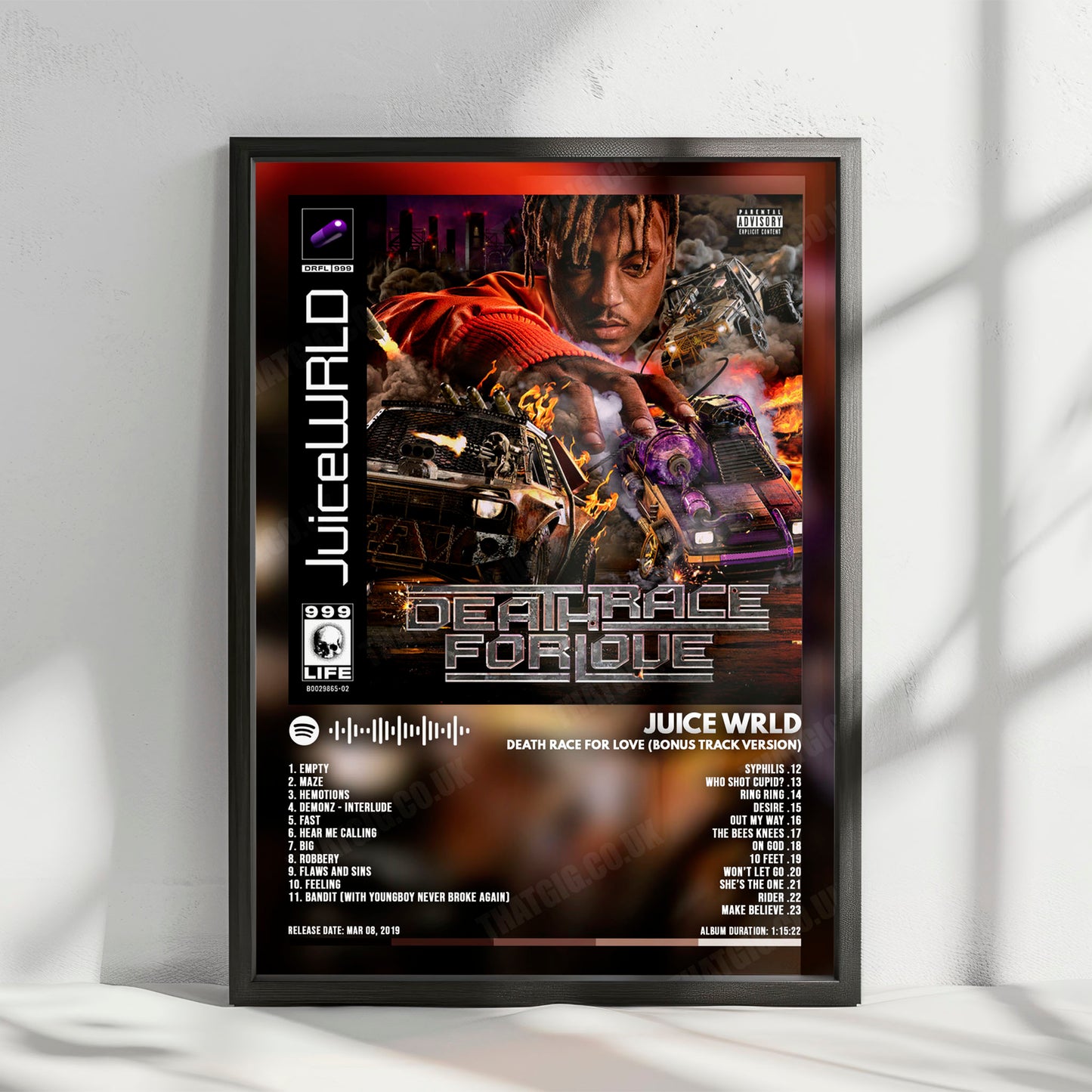 Juice WRLD "Death Race For Love (Bonus Track Version)" Album Cover Poster - with Complete Tracklist