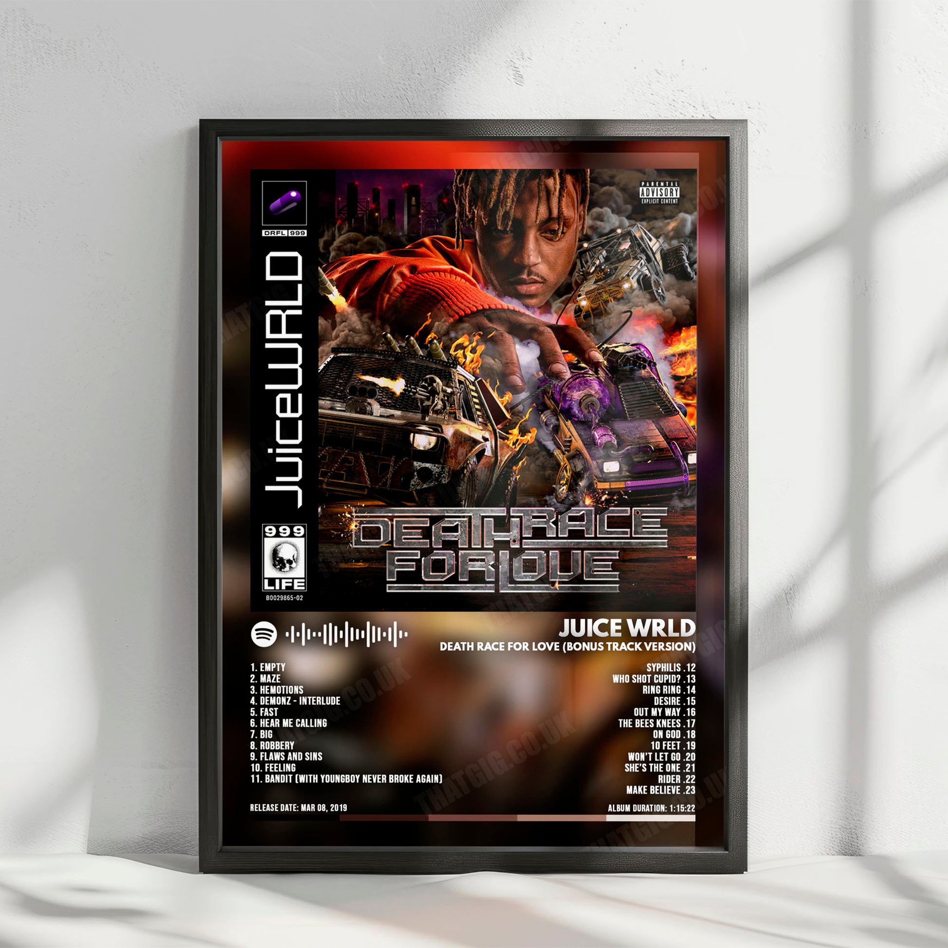 Juice WRLD "Death Race For Love (Bonus Track Version)" Album Cover Poster - with Complete Tracklist