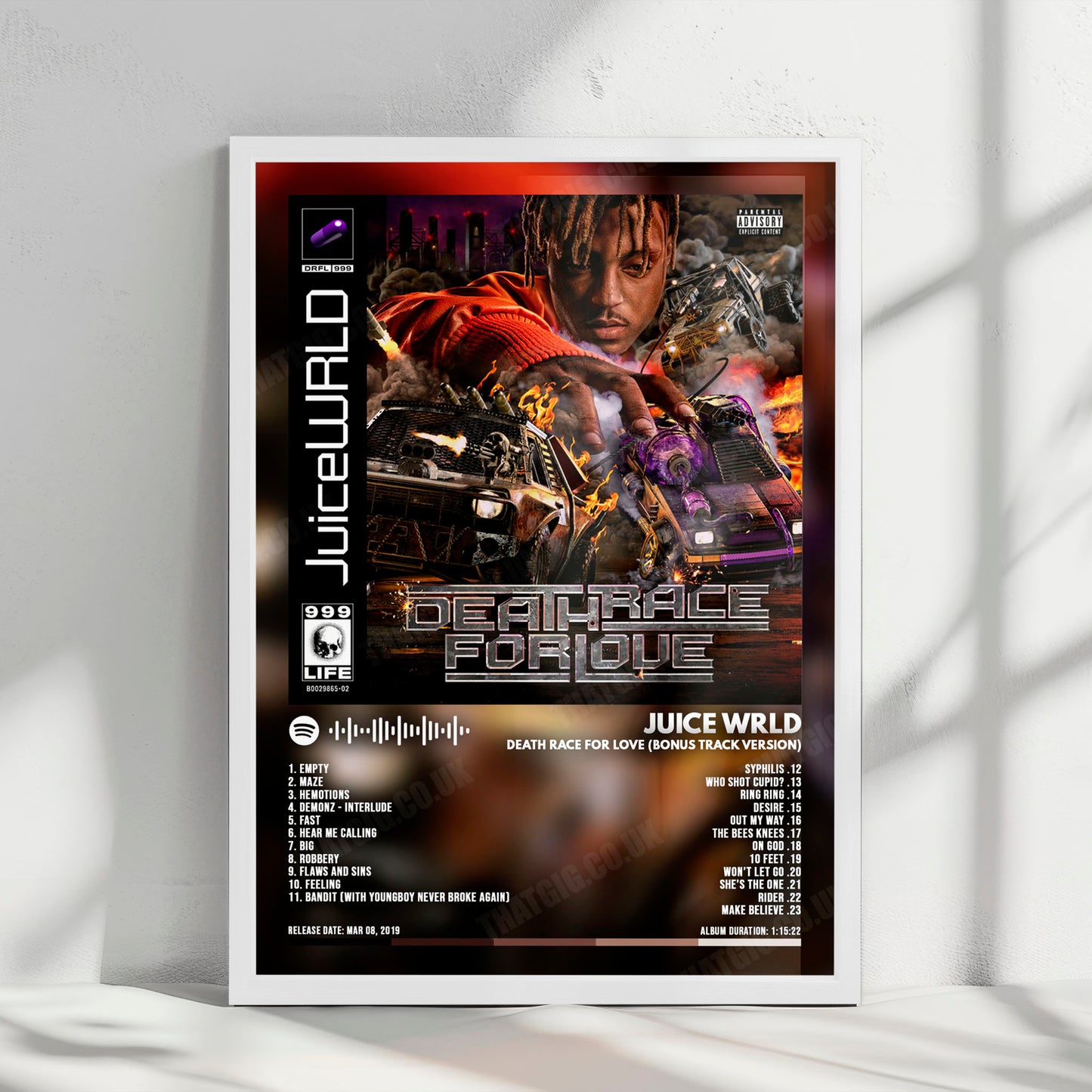 Juice WRLD "Death Race For Love (Bonus Track Version)" Album Cover Poster - with Complete Tracklist