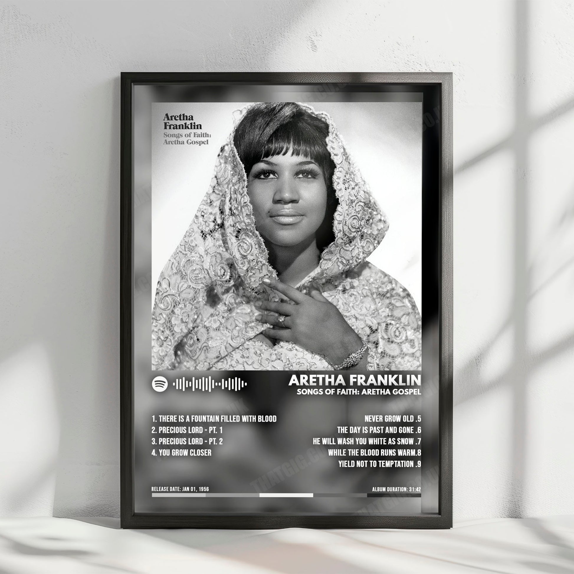 Aretha Franklin "Songs Of Faith Aretha Gospel" Album Cover Poster - with Complete Tracklist