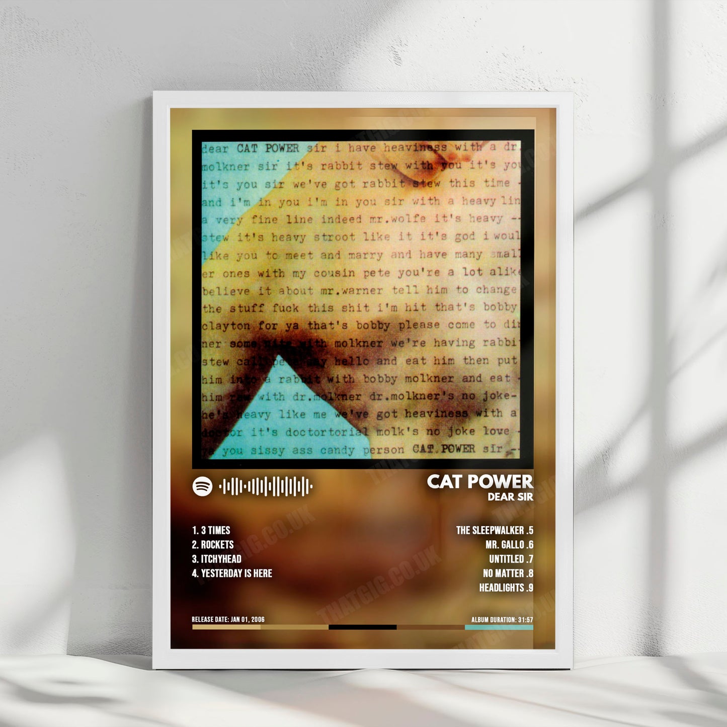 Cat Power "Dear Sir" Album Cover Poster - with Complete Tracklist
