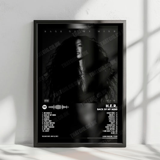 H.E.R. "Back of My Mind" Album Cover Poster - with Complete Tracklist