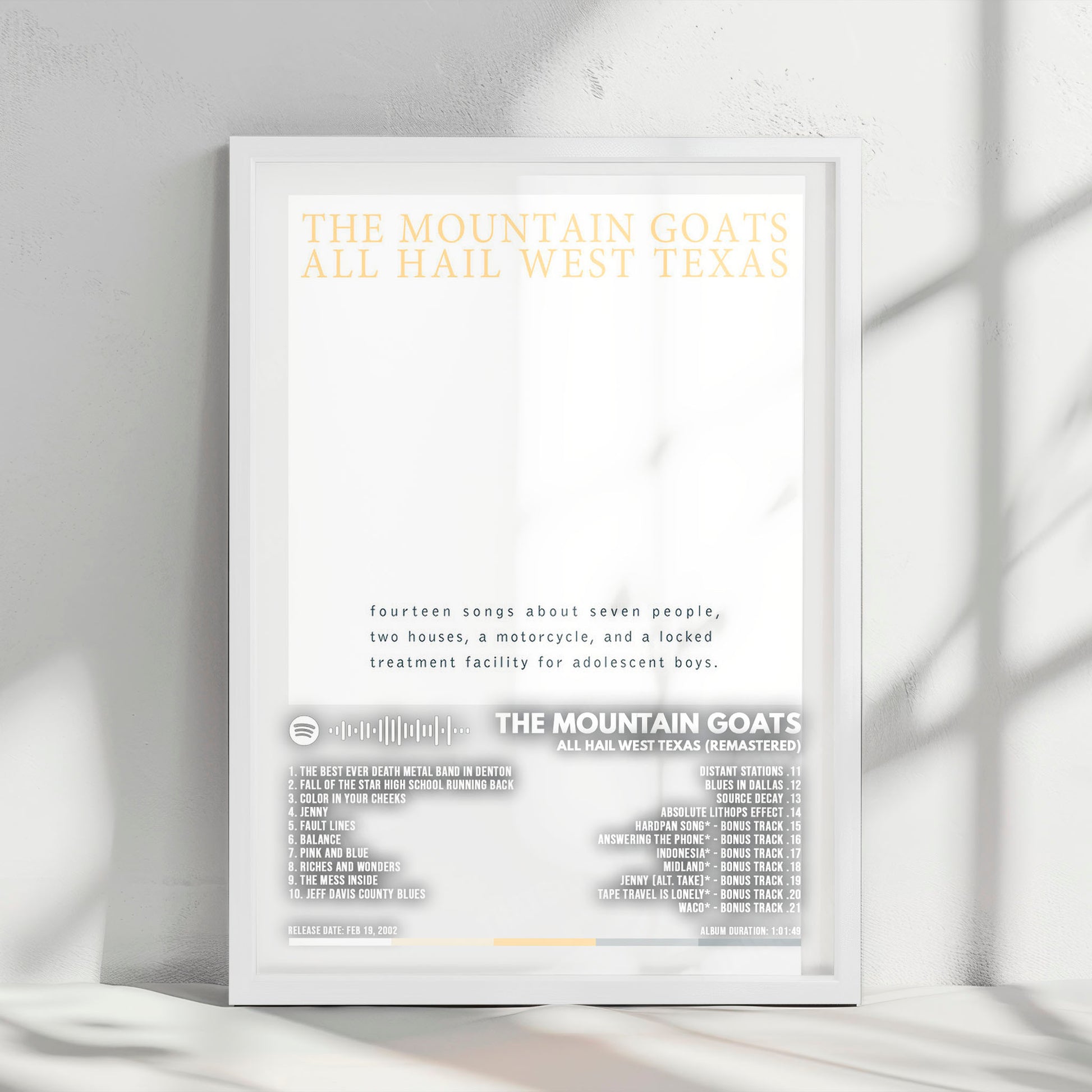 Mountain Goats "All Hail West Texas" Album Cover Poster - with Complete Tracklist