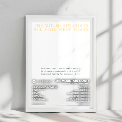 Mountain Goats "All Hail West Texas" Album Cover Poster - with Complete Tracklist