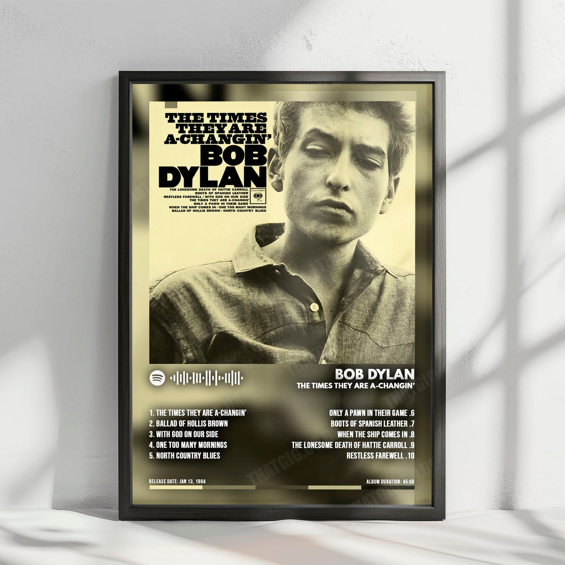 Bob Dylan "The Times They Are A-Changin'" Album Cover Poster - with Complete Tracklist
