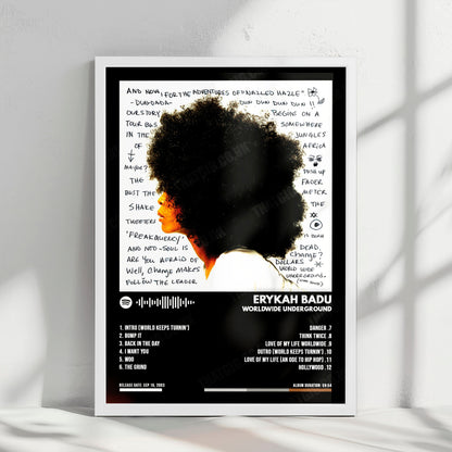 Erykah Badu "Worldwide Underground" Album Cover Poster - with Complete Tracklist
