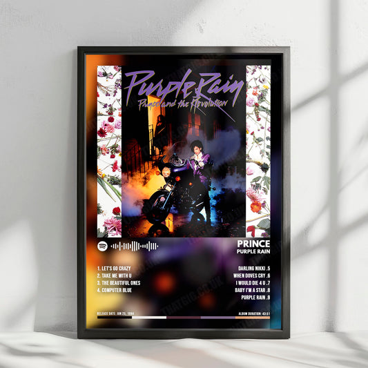 Prince "Purple Rain " Album Cover Poster - with Complete Tracklist