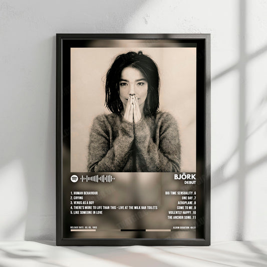 BjÃ¶rk "Debut" Album Cover Poster - with Complete Tracklist
