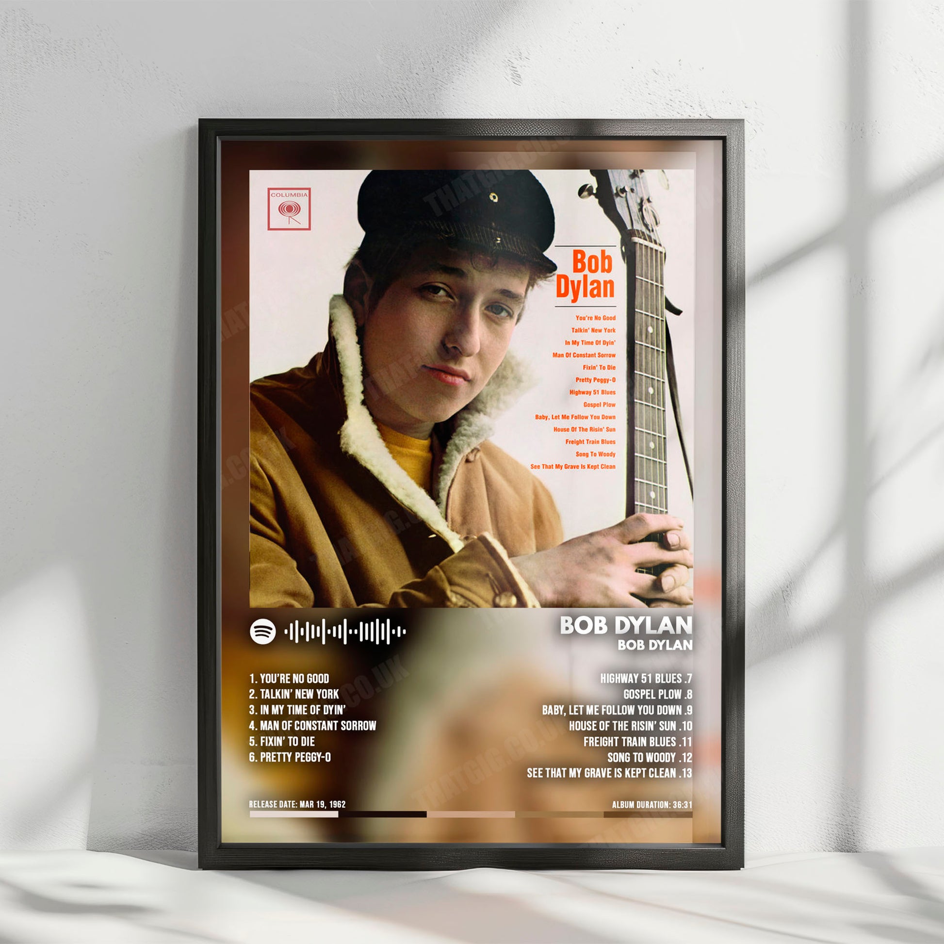 Bob Dylan "Bob Dylan" Album Cover Poster - with Complete Tracklist