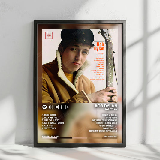 Bob Dylan "Bob Dylan" Album Cover Poster - with Complete Tracklist