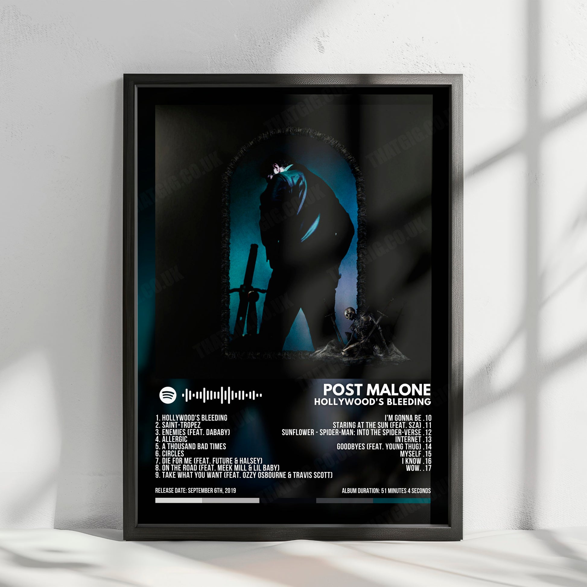 Post Malone "Hollywood's Bleeding" Album Cover Poster - with Complete Tracklist