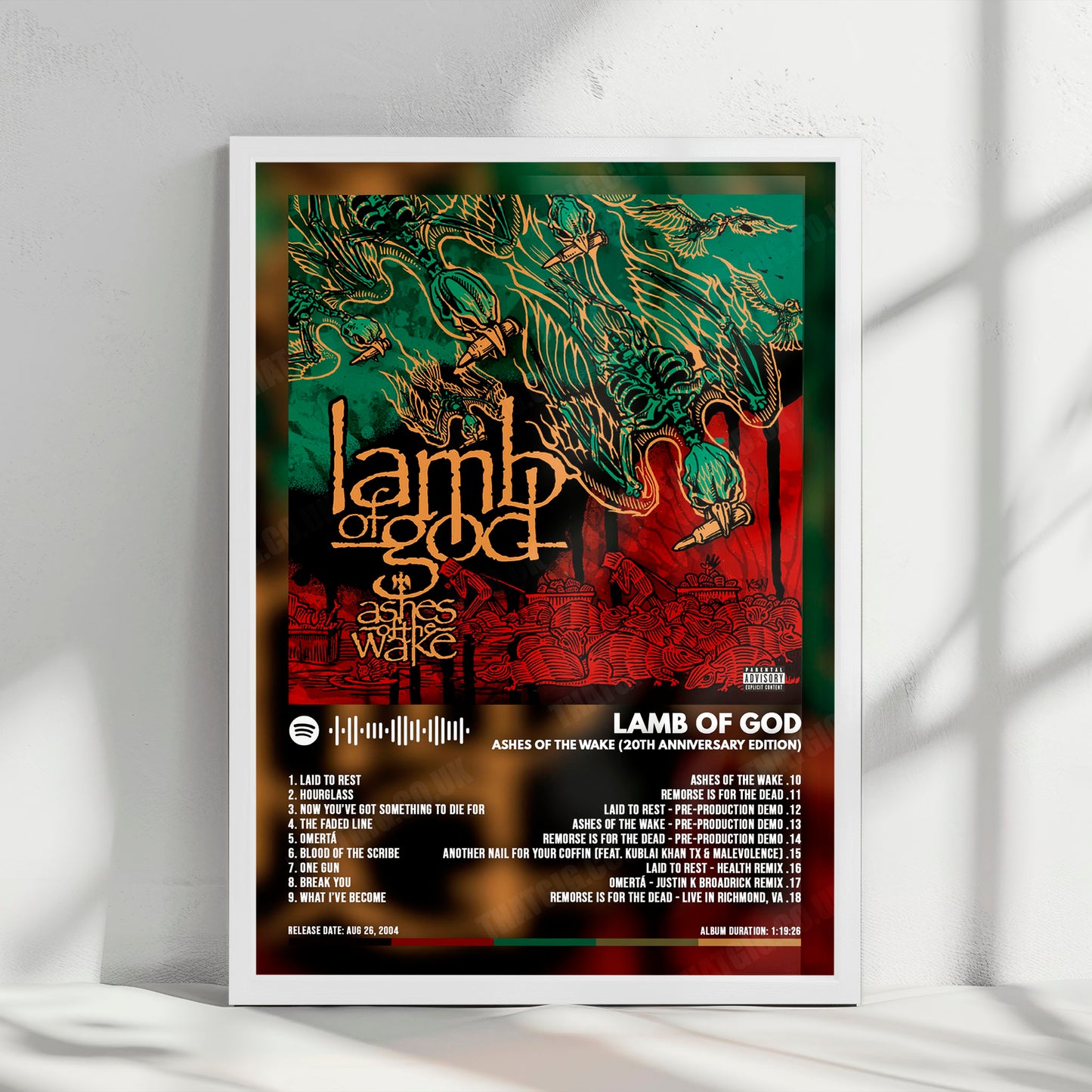 Lamb of God "Ashes of the Wake " Album Cover Poster - with Complete Tracklist