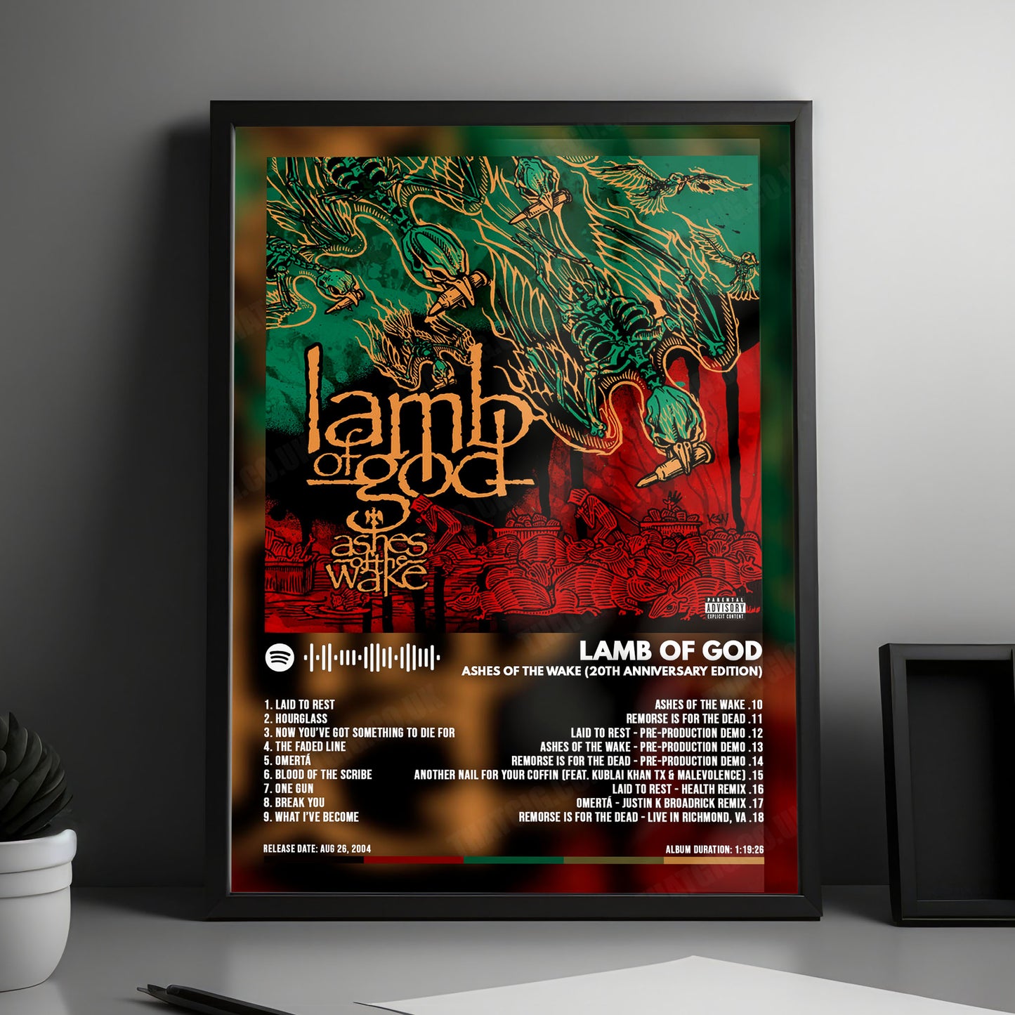 Lamb of God "Ashes of the Wake " Album Cover Poster - with Complete Tracklist
