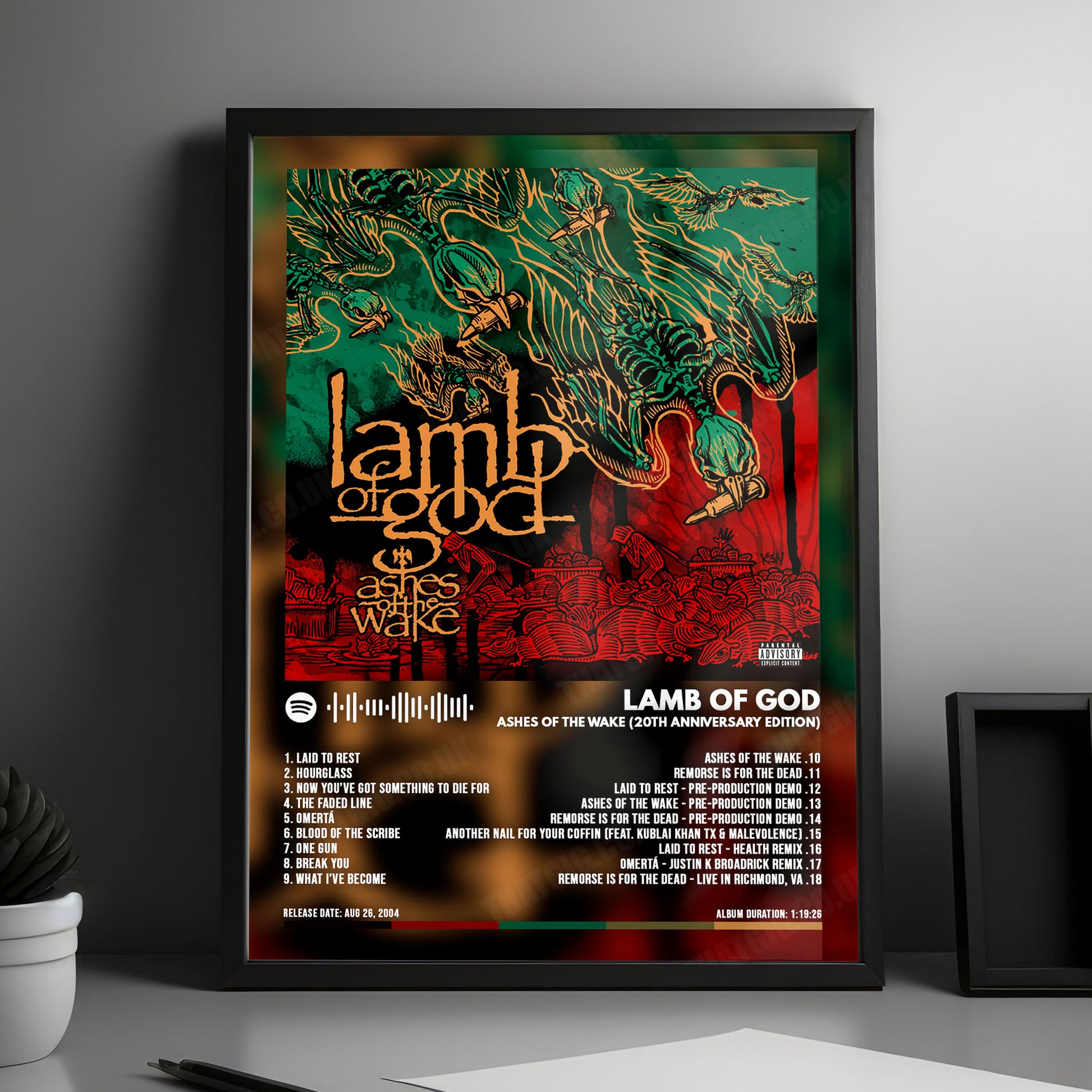 Lamb of God "Ashes of the Wake " Album Cover Poster - with Complete Tracklist