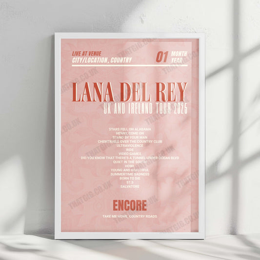Lana Del Rey Setlist Poster - Anfield, Liverpool - June 28th, 2025