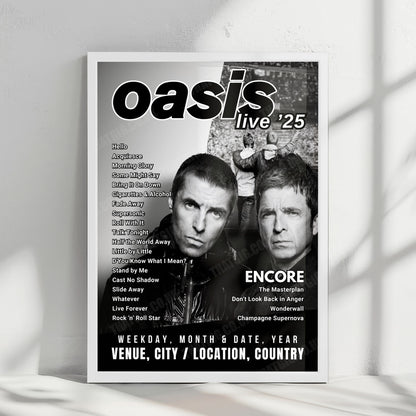 Oasis Setlist Poster - Principality Stadium, Cardiff - July 5th, 2025