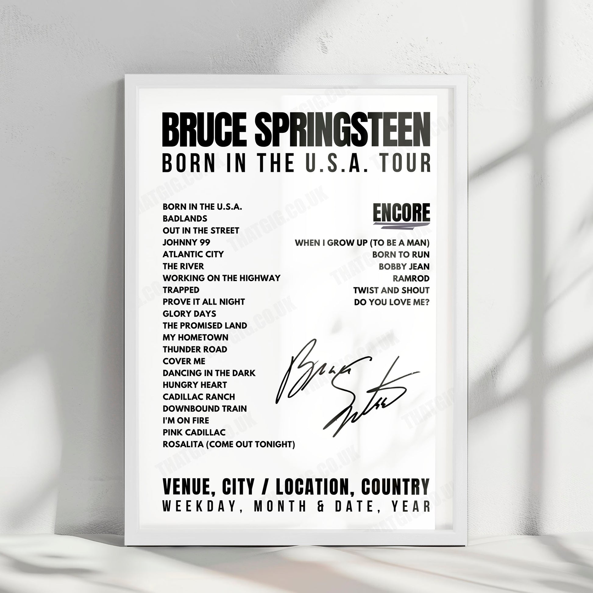 Bruce Springsteen Setlist Poster - Los Angeles Memorial Coliseum, Los Angeles - October 2nd, 1985