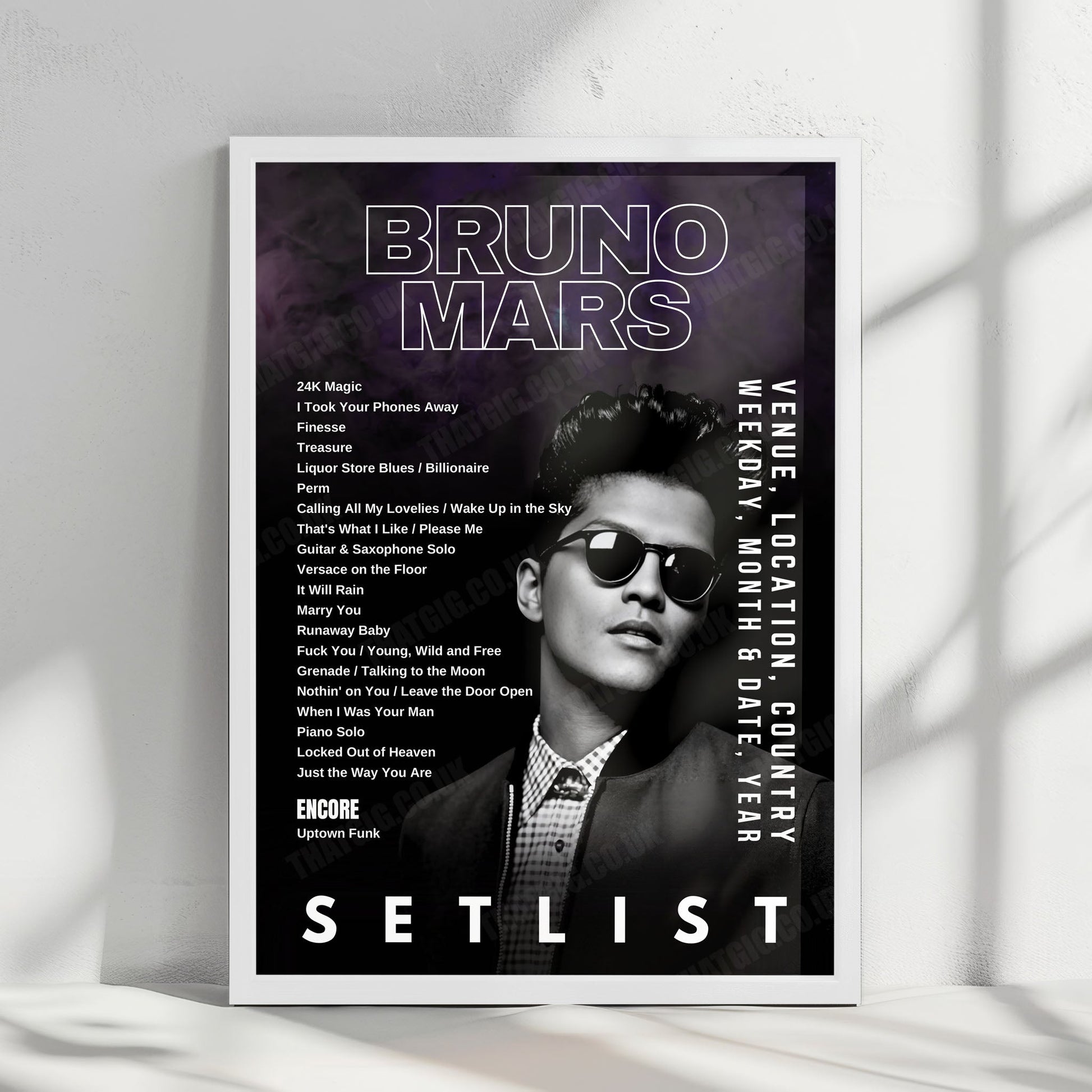 Bruno Mars Setlist Poster - Highland Festival Grounds at the Kentucky Expo Center, Louisville - September 17th, 2023