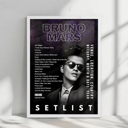 Bruno Mars Setlist Poster - Highland Festival Grounds at the Kentucky Expo Center, Louisville - September 17th, 2023