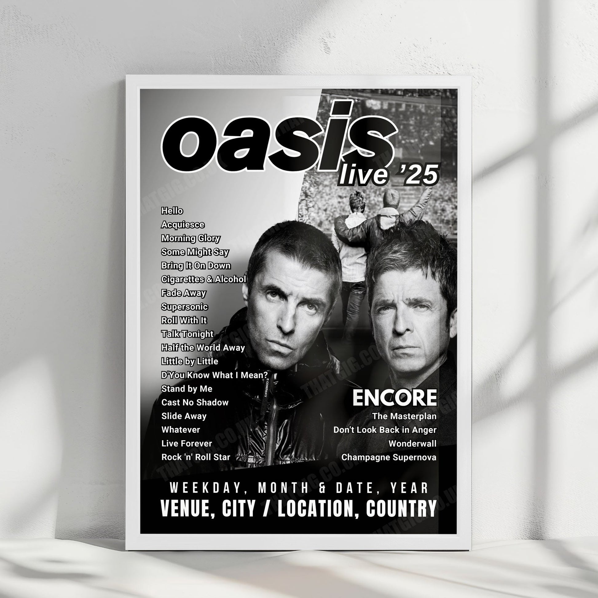 Oasis Setlist Poster - Rogers Stadium, Toronto - August 24th, 2025