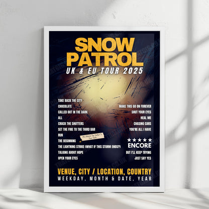 Snow Patrol Setlist Poster - Connexin Live Arena, Kingston upon Hull, England - February 19th, 2025
