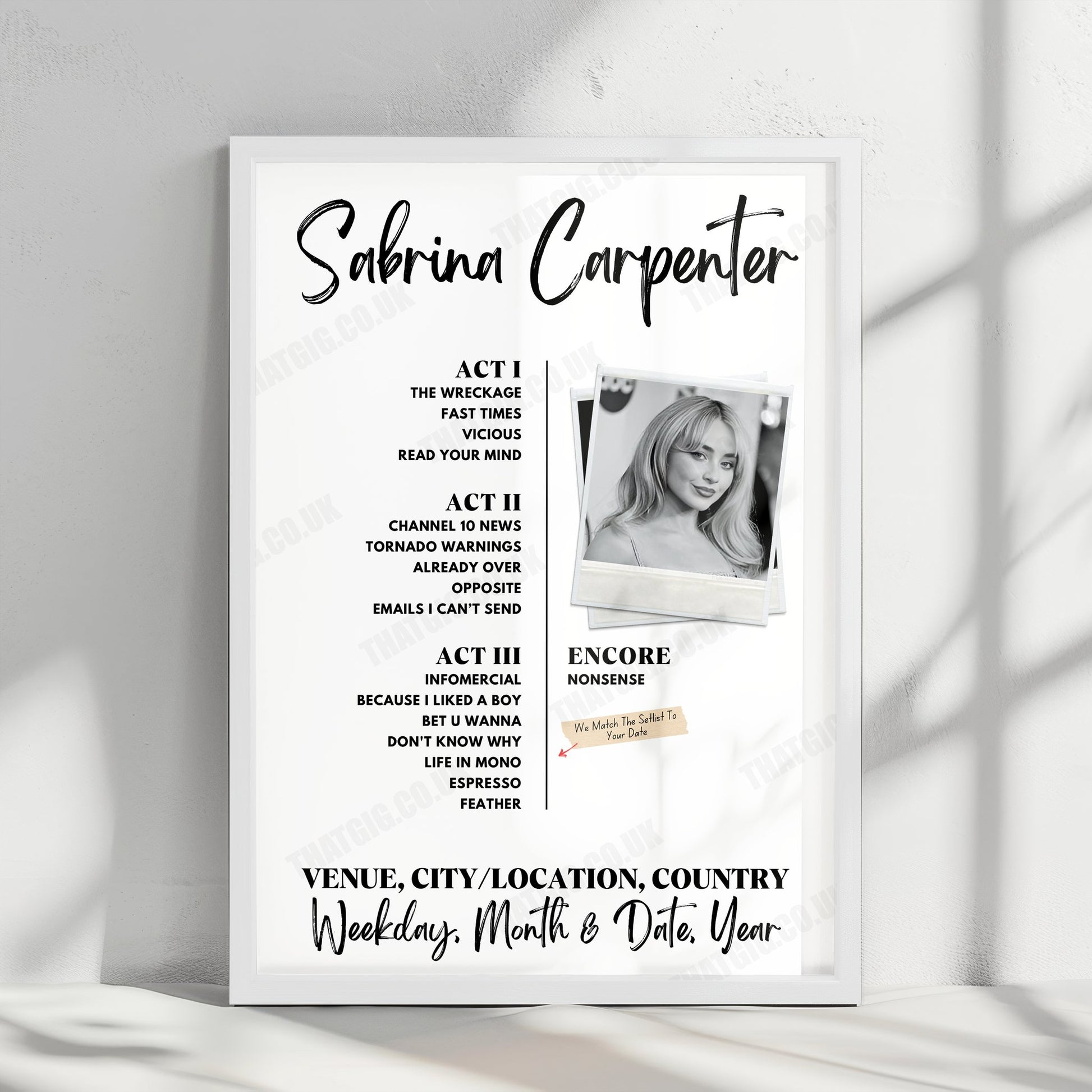 Sabrina Carpenter Setlist Poster - Crypto.com Arena, Los Angeles, CA, USA - November 15th, 2024