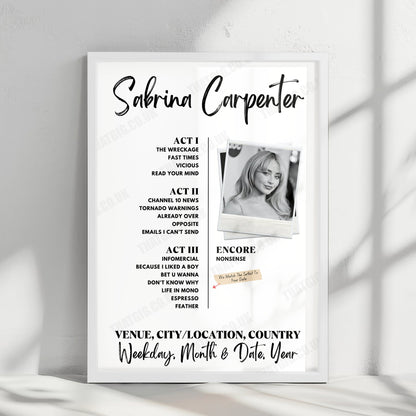 Sabrina Carpenter Setlist Poster - Crypto.com Arena, Los Angeles, CA, USA - November 15th, 2024