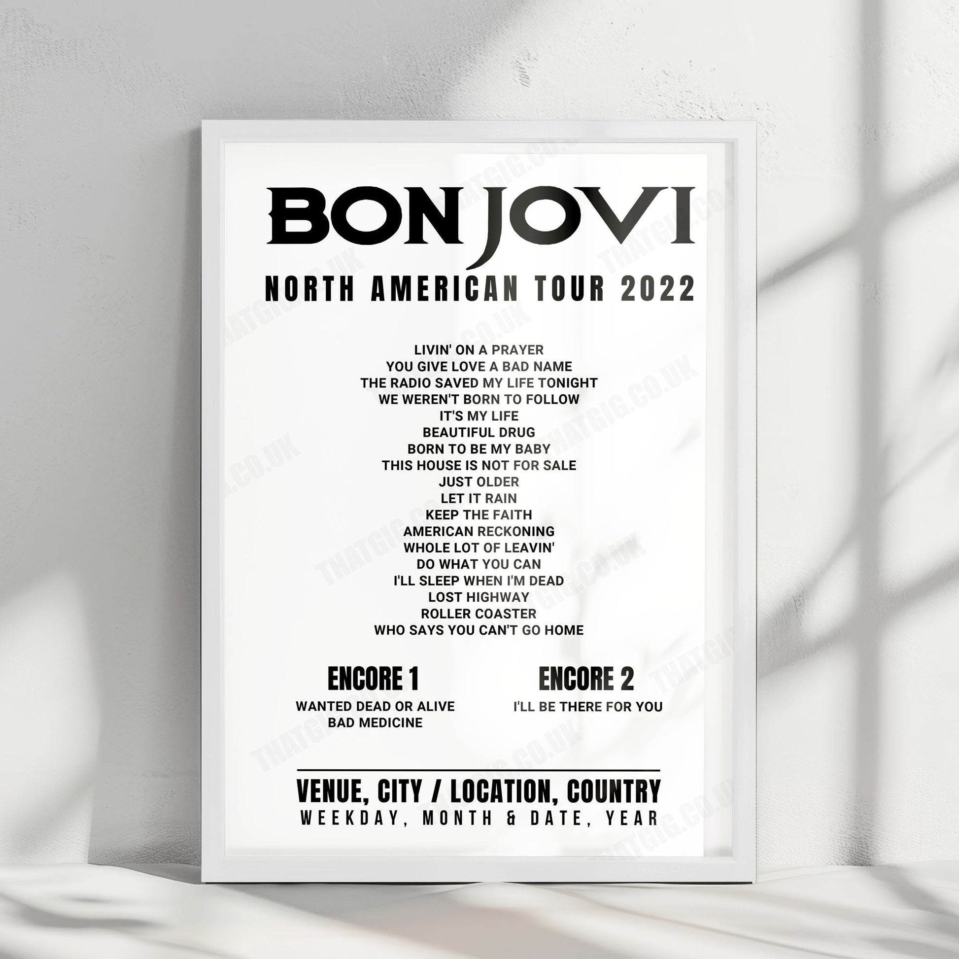Bon Jovi Setlist Poster - Spectrum Center, Charlotte - April 8th, 2022