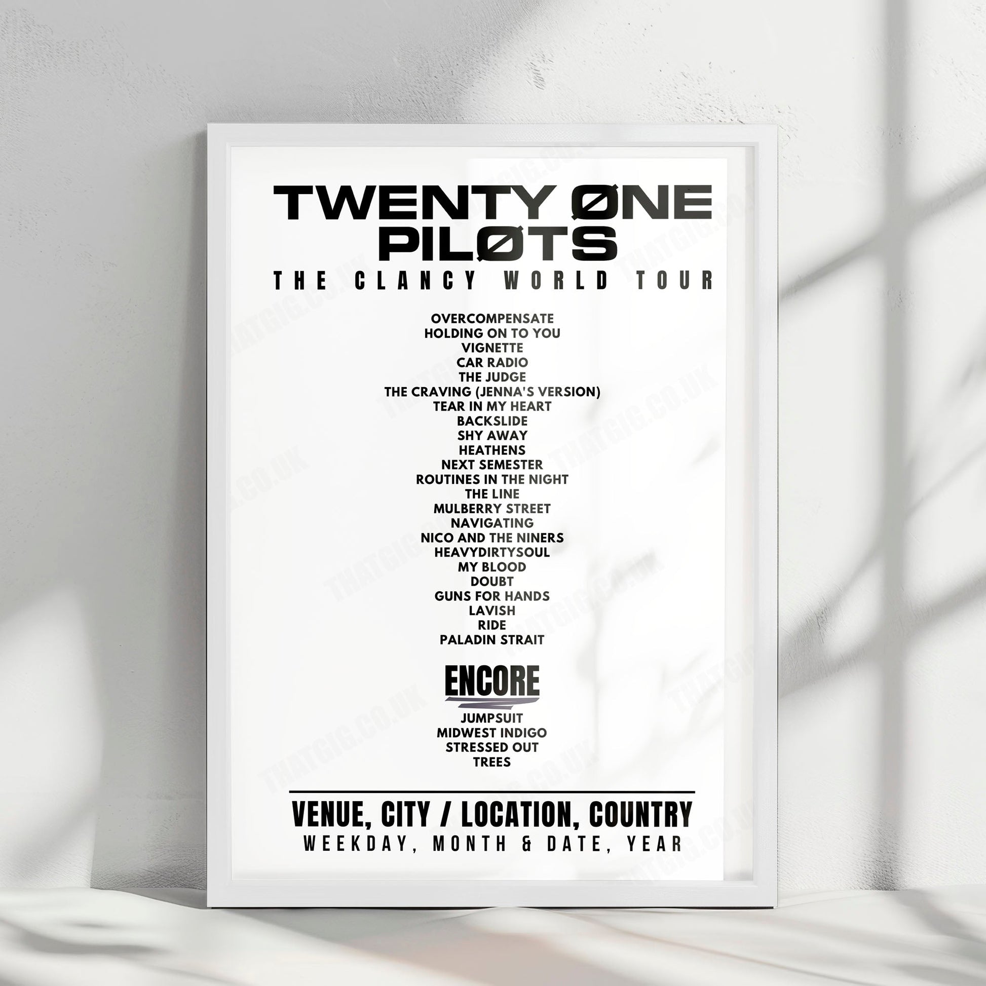 twenty one pilots Setlist Poster - The O2 Arena, London - May 13th, 2025