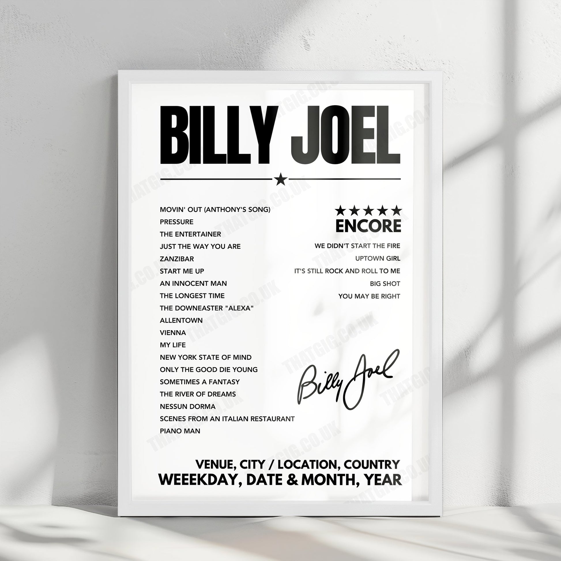 Billy Joel Setlist Poster - Madison Square Garden - July 25, 2024