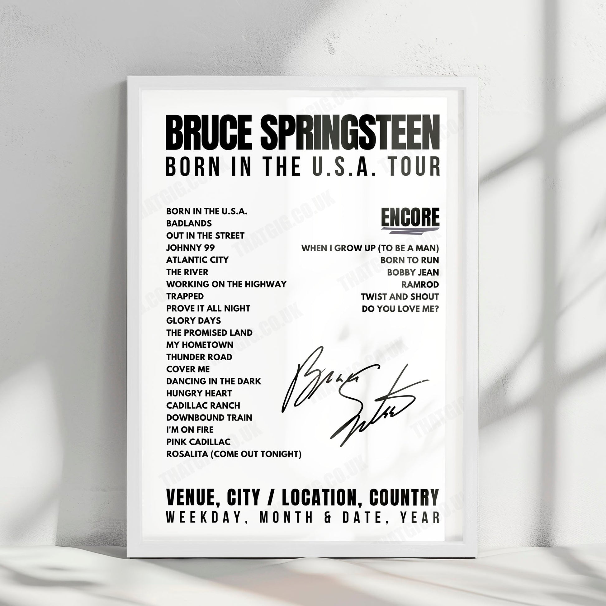Bruce Springsteen Setlist Poster - Roundhay Park, Leeds - July 7th, 1985