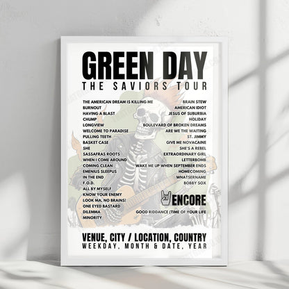 Green Day Setlist Poster - Osaka-jou Hall, Osaka - February 21st, 2025