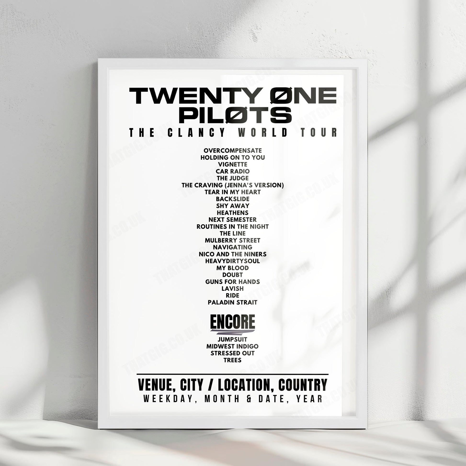twenty one pilots Setlist Poster - The OVO Hydro, Glasgow - May 5th, 2025