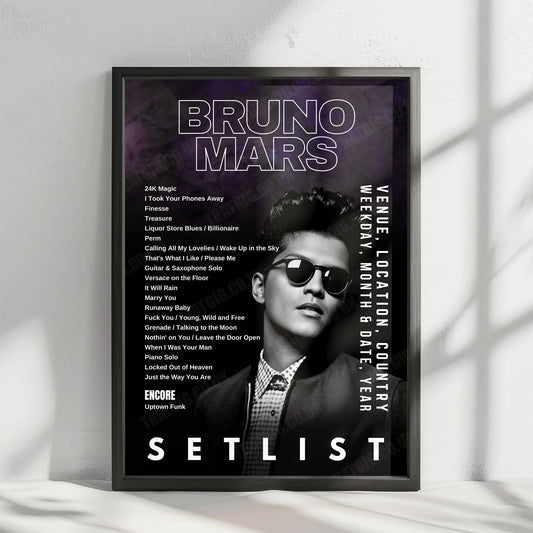 Bruno Mars Setlist Poster - Estadio GNP Seguros, Mexico City - August 10th, 2024