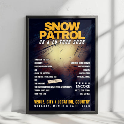 Snow Patrol Setlist Poster - Connexin Live Arena, Kingston upon Hull, England - February 19th, 2025